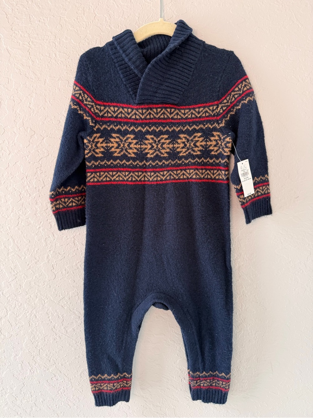 Old Navy Boys 18-24M Shawl Collar Nordic Sweater Romper Jumpsuit Snap Closure